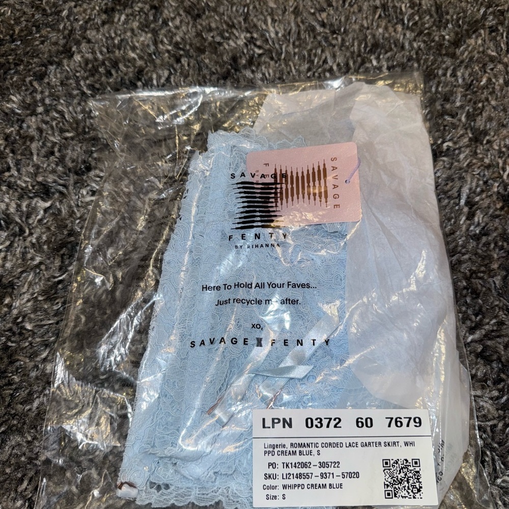 Savage X Fenty Romantic Corded Lace Garter Skirt in Cream Blue - Picture 4 of 7